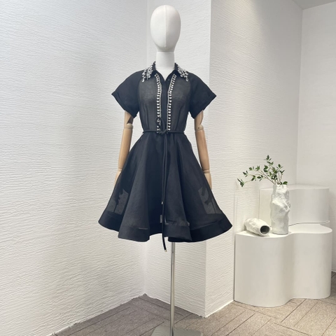 VÁY ZIMMERMANN Black Diamonds Tassels Shower Sleeve Mini Dress High Classy