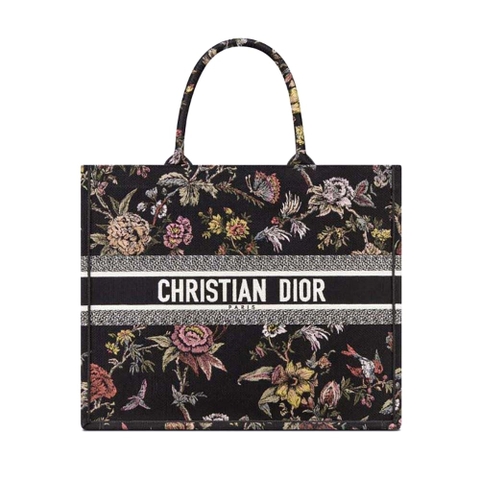 TÚI Dior Women Large Dior Book Tote Black Multicolor Dior Jardin Botanique Embroidery