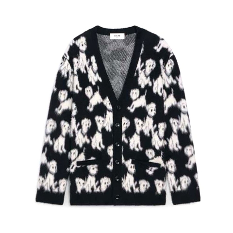 ÁO Celine Artist Jacquard Cardigan in Brushed Cotton-Black