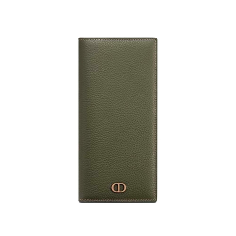 Ví Dior Vertical Long Wallet Olive Grained Calfskin with CD Icon Signature