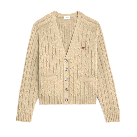 ÁO Celine Men Cable-knit Triomphe Cardigan in Cashmere
