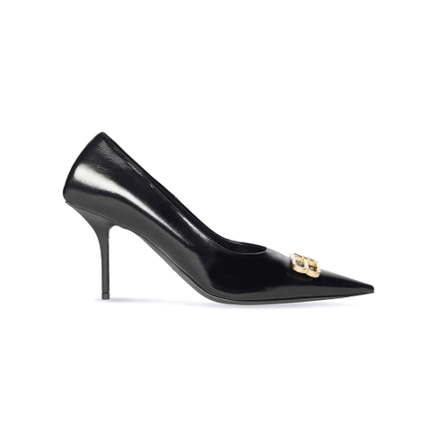 GIÀY Balenciaga Women Square Knife BB 80mm Pump in Black Shiny Lambskin