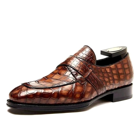 Giày đế bệt Monk Strap da cá sấu được làm thủ công