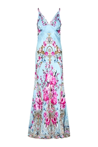 VÁY CAMILLA Silk Diamond Embellished V-Neck Maxi Dress High Classy