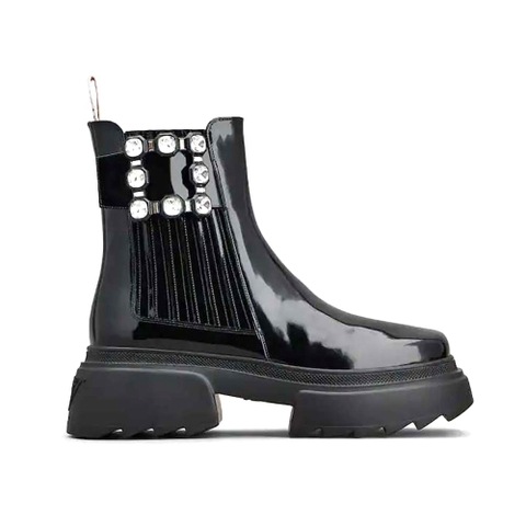 GIÀY Roger Vivier Women Wallaviv Strass Buckle Chelsea Ankle Boots in Patent Leather