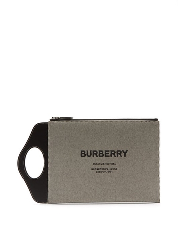 TÚI BURBERRY Logo-print leather and cotton-canvas pouch