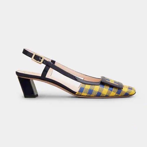 GIÀY Roger Vivier Women Belle Vivier Lacquered Buckle Slingback Pumps in Fabric-Yellow