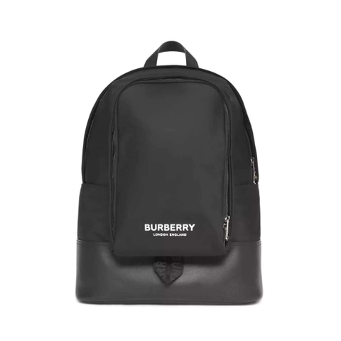 BALO Burberry Large Logo Print Nylon and Leather Backpack-Black