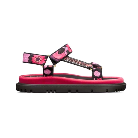 DÉP Dior Women D-wave Sandal Indy Pink Multicolor Cotton with Jardin Indien Embroidery