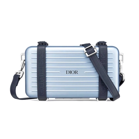 TÚI Dior and Rimowa Personal Clutch Aluminum and Grained Calfskin-Blue