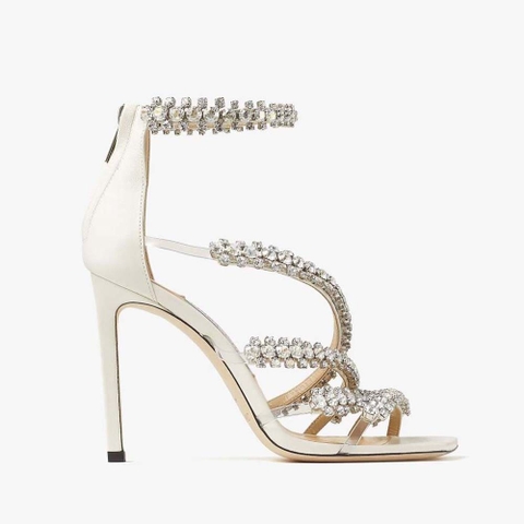GIÀY Jimmy Choo Women Josefine 100 Latte Nappa Sandals with Crystal Embellishment