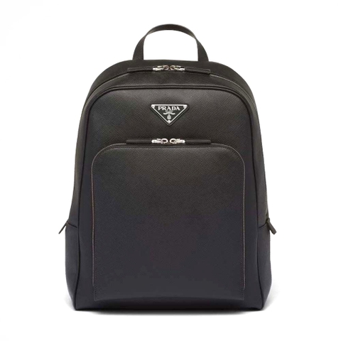 BALO Prada Unisex Saffiano Leather Backpack with Triangle Logo-Black