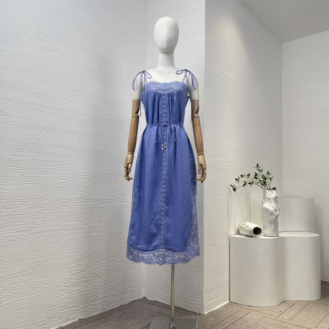 VÁY ZIMMERMANN Lace Patchwork Sleeveless Midi Blue Dress High Classy