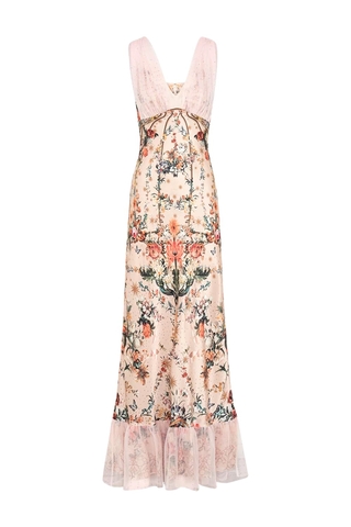 VÁY CAMILLA Silk Rose Garden Embellished V-Neck Maxi Dress High Classy Vườn Hoa Hồng