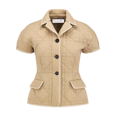 ÁO Dior Women Macrocannage Fitted Jacket with Puff Sleeves Beige Cotton Gabardine