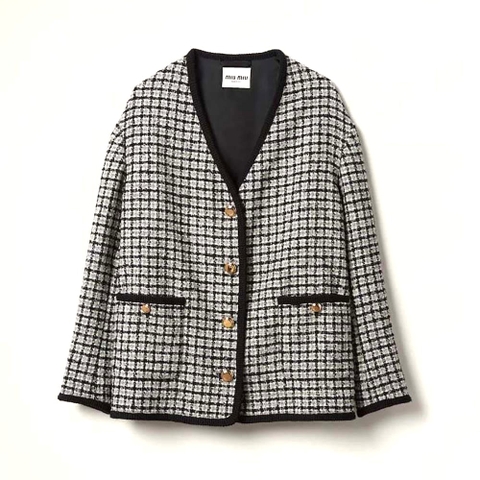 ÁO Miu Miu Women Single-breasted Boucle Jacket with Embroidered Logo