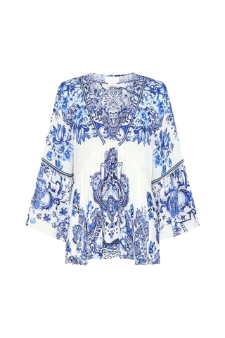 VÁY CAMILLA Silk Cardigan Embellished V-Neck Mid Dress High Classy