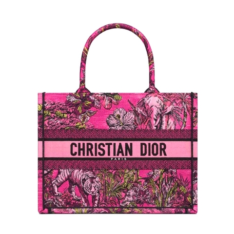 TÚI Dior Women Medium Dior Book Tote Fuchsia Multicolor Toile de Jouy Voyage Embroidery