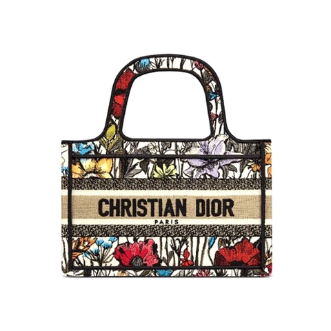 TÚI Dior Women Mini Dior Book Tote Multicolor Mille Fleurs Embroidery