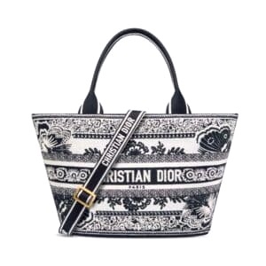 Túi Dior Women Hat Basket Bag White and Black Butterfly Bandana Embroidery