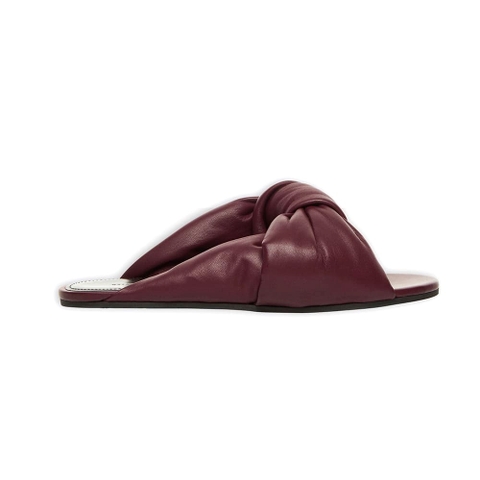 DÉP Balenciaga Women Drapy Flat Sandal in Dark Red Smooth Nappa Lambskin