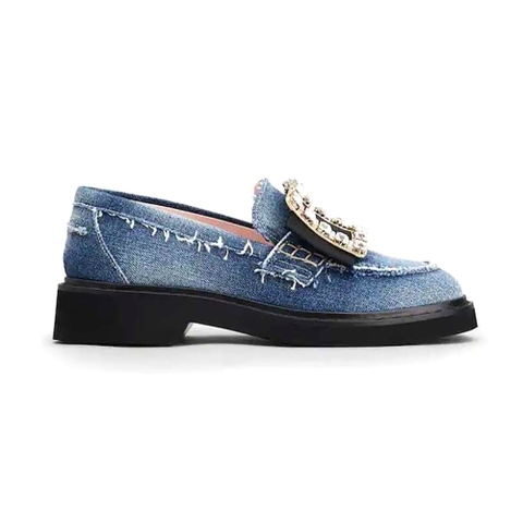 GIÀY Roger Vivier Women Viv’ Rangers Strass Buckle Loafers in Denim