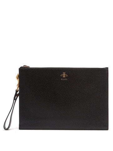 TÚI GUCCI Bee-plaque leather pouch