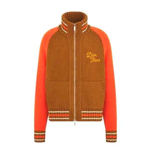ÁO Dior Men Tears Zipped Blouson Brown and Red Wool and Cashmere Jersey