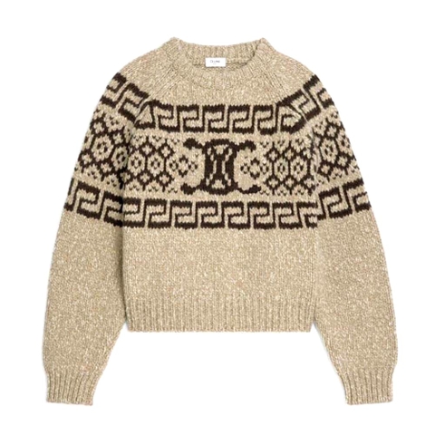 ÁO Celine Crew Neck Sweater in Triomphe Fair Isle Wool