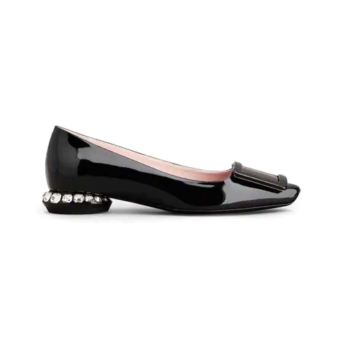 GIÀY Roger Vivier Women Strass Heel Covered Buckle Ballerinas in Nappa Leather-Black