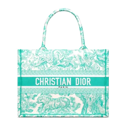 TÚI Dior Women Medium Dioriviera Dior Book Tote Aquamarina Toile de Jouy Embroidery