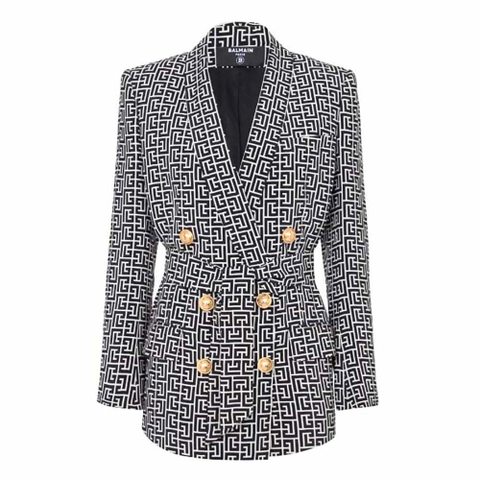 ÁO Balmain Women Monogram Printed Jacket with Shawl Collar