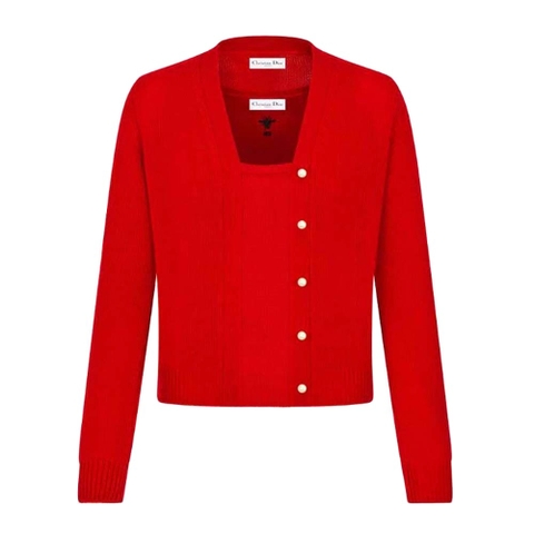 ÁO Dior Women Twin-set Amaryllis Red Cashmere Knit