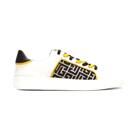 GIÀY Balmain Unisex B-court Monogrammed Nylon and Leather Trainers-White