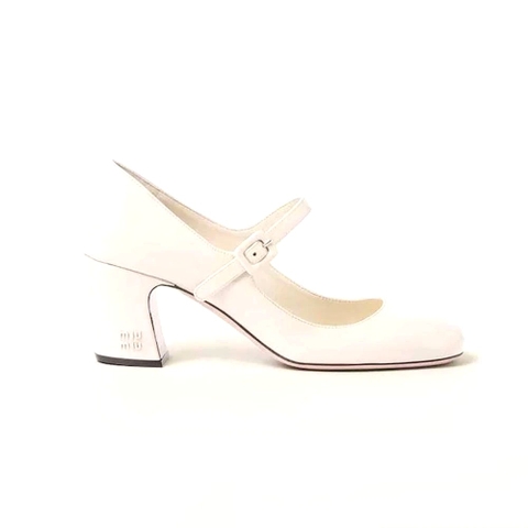 GIÀY Miu Miu Women Patent Leather Pumps with Metal Lettering Logo-White