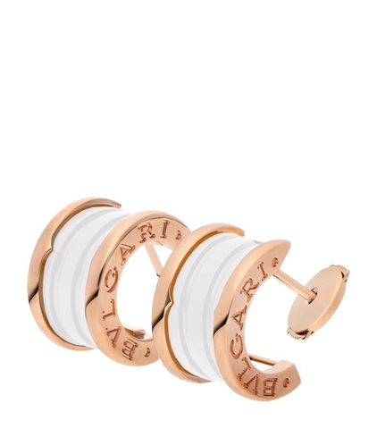 Bông tai BVLGARI Rose Gold and Ceramic B.zero1 Earrings vàng hồng 18K