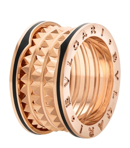 Nhẫn BVLGARI Rose Gold and Black Ceramic B.zero1 Rock Four-Band Ring vàng hồng 18K