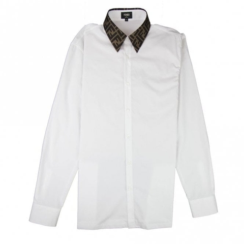 ÁO FENDI Ff Logo Collar Long Sleeve Shirt White