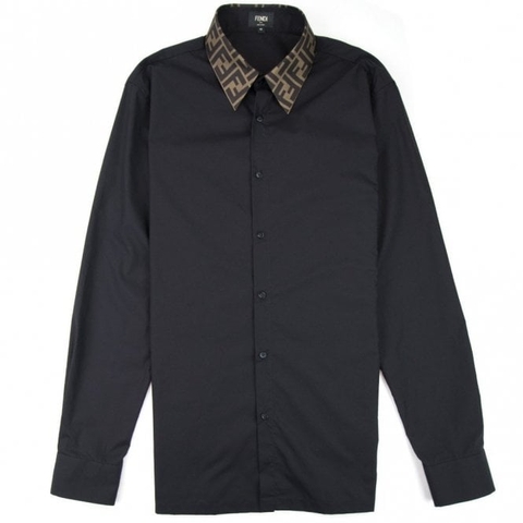 ÁO FENDI FF Logo Collar Long Sleeve Shirt Black
