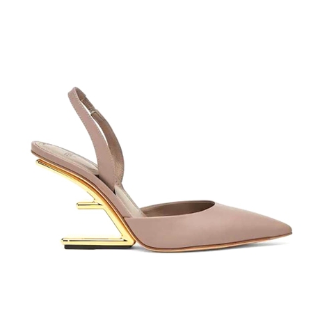 GIÀY Fendi Women Fendi First Dove Gray Leather High-Heeled Slingbacks