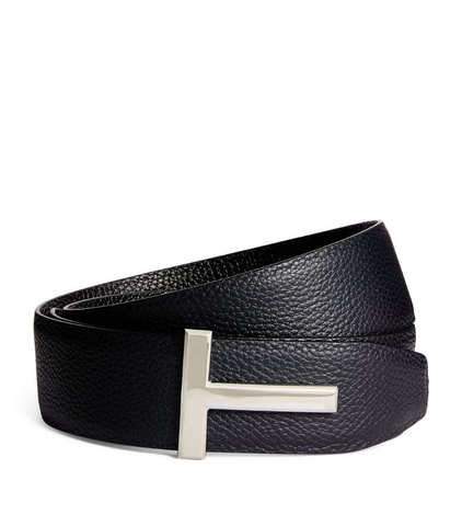 DÂY LƯNG TOM FORD  Leather Reversible T Icon Belt khóa trắng