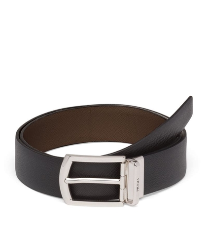 DÂY LƯNG PRADA  Saffiano Leather Reversible Belt khóa trắng