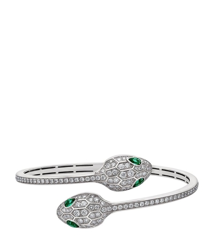 Vòng tay BVLGARI White Gold, Diamond and Emerald Serpenti Bangle vàng trắng 18K