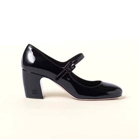 GIÀY Miu Miu Women Patent Leather Pumps with Metal Lettering Logo-Black