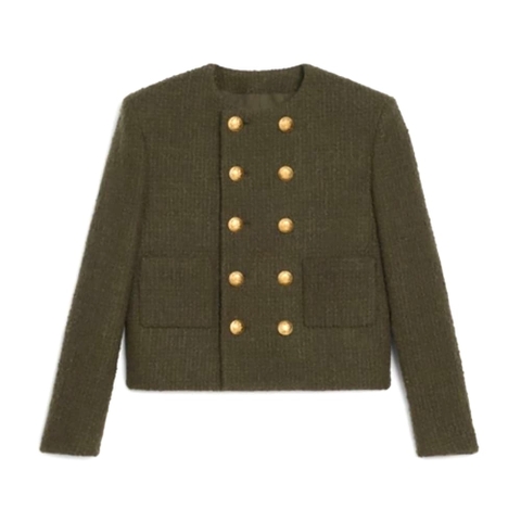 ÁO CELINE Women Chasseur Jacket in Boucle Tweed-Dark Green