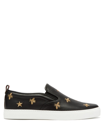 GIÀY GUCCI  Dublin embroidered-leather slip-on trainers