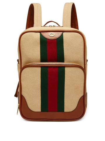 BALO GUCCI Web-stripe canvas and leather backpack