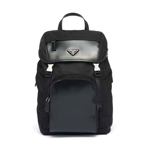 BALO Prada Unisex Re-Nylon and Brushed Leather Backpack-Black