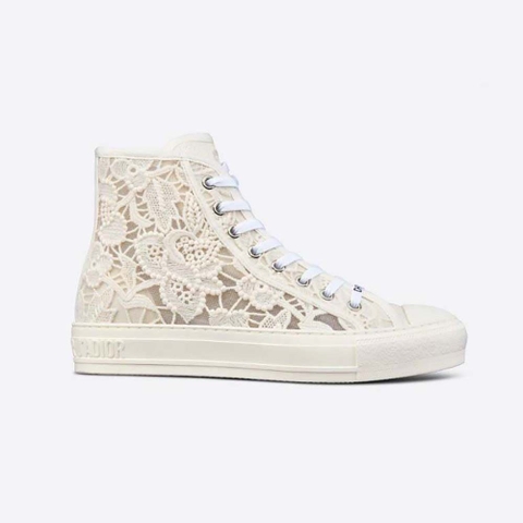 GIÀY Dior Women Walk’N’Dior High-Top Sneaker White Macramé Embroidered Cotton