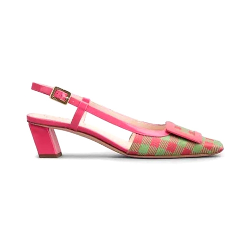 GIÀY Roger Vivier Women Belle Vivier Lacquered Buckle Slingback Pumps in Fabric-Pink